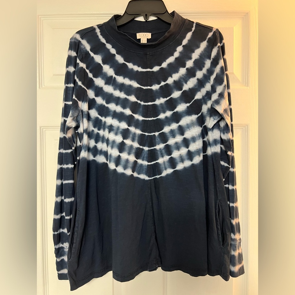 LOGO by Lori Goldstein Navy and White Tie-Dye Tunic